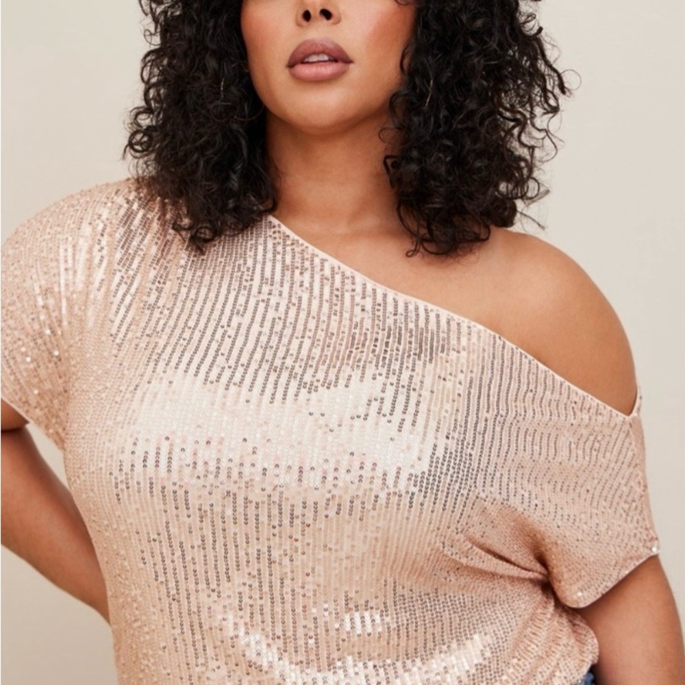 Torrid Sequin Cream One-Shoulder Top